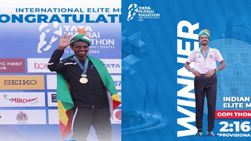 The Ethiopian Hayle Lemi (left) won the International title, while Olympian Gopi Thonakkal (right) emerged topper among the domestic Elites at TATA Mumbai Marathon 2023.