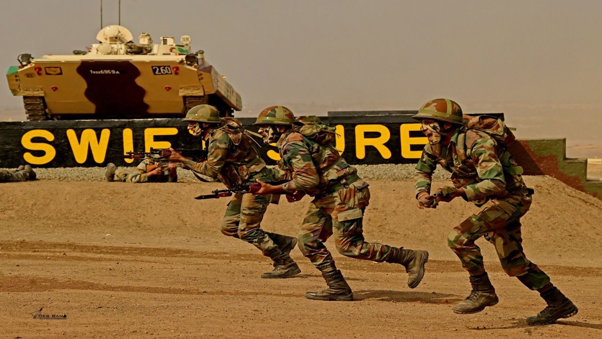 The Indian Army soldiers engaged in combat exercise as part of the Integrated Fire Power and Manoeuvre Exercise-2022-2023 in Ahmednagar.