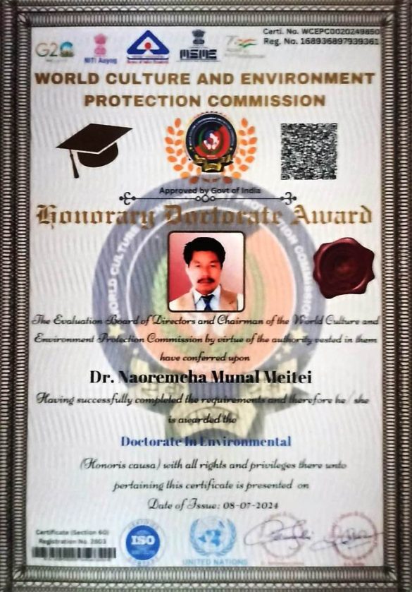 Honorary Doctorate Awarded to N. Munal Meitei for Environmental Contributions